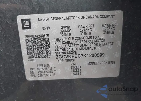 2019 Chevrolet Silverado 1500 Ld Lt из США, поврежденный, VIN 2GCVKPEC7K1200599